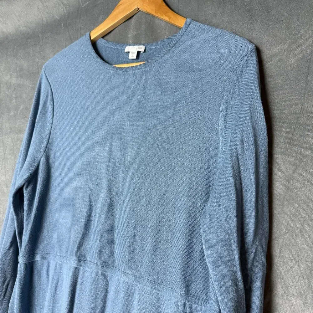 J Jill Women’s L Tall Grace Blue‎ Tunic Sweater Dress Heather Wool Blend Stretch